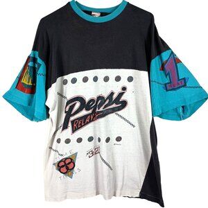 80s 90s Vintage Pepsi Relays Colorblock Graphic Tee M